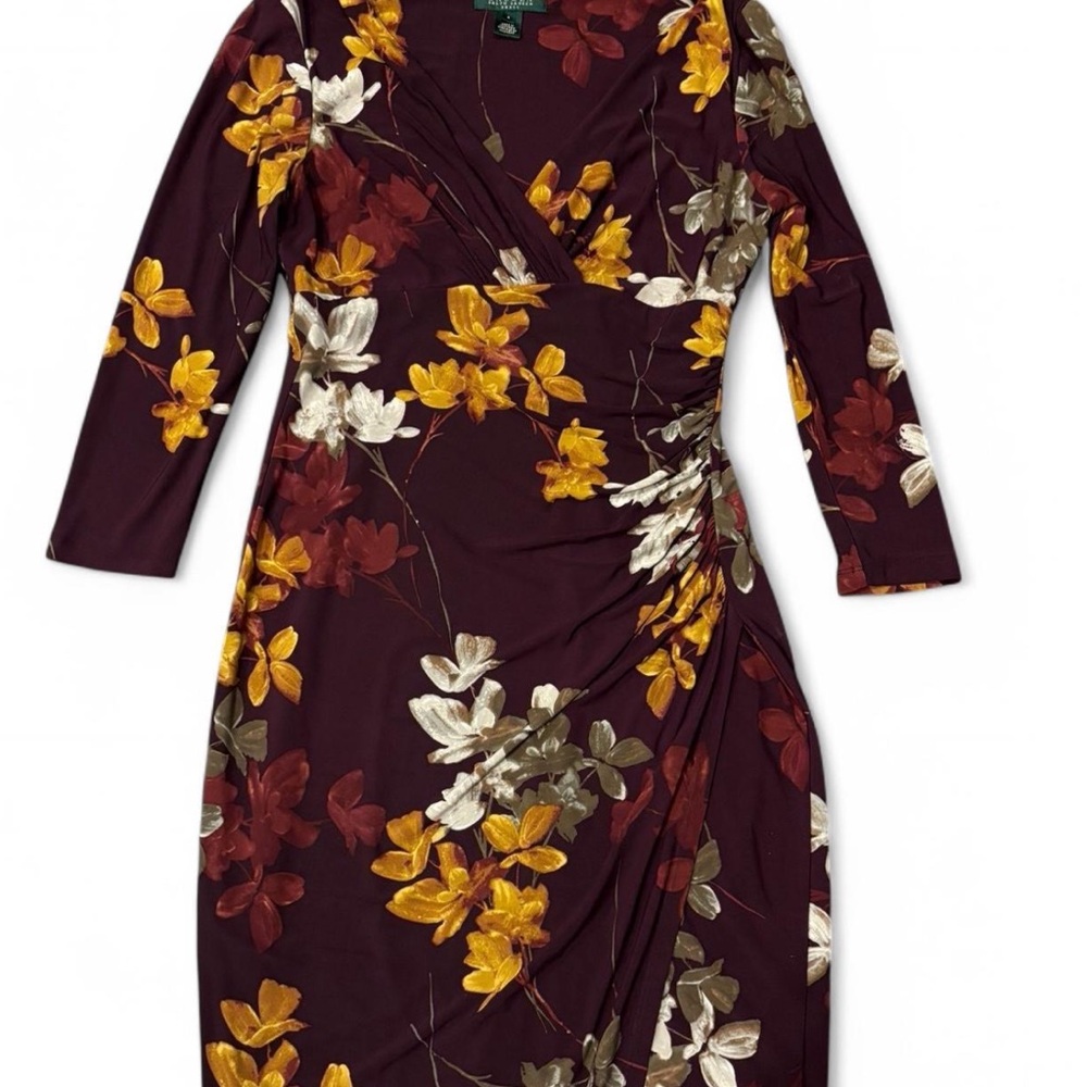 Ralph Lauren Burgundy Floral Long Sleeve Dress